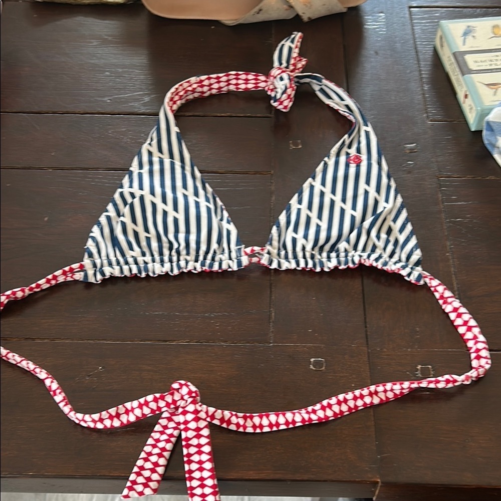 Volcom Striped Blue and Red Bikini Top